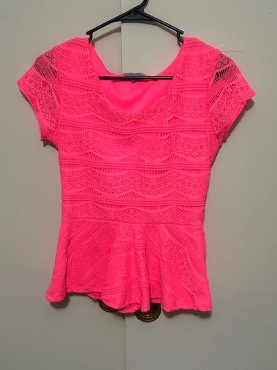 Charlotte Russe Tops - Charlotte Russe Women’s Neon Pink Lace Peplum Top